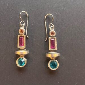 Patricia Locke Silver Tone Crystal Pierced Dangle Earrings